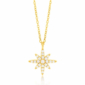 9ct Yellow Gold Cubic Zirconia Northstar Pendant On 45cm Chain