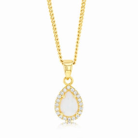 9ct Yellow Gold Cubic Zirconia Opal Pear Pendant
