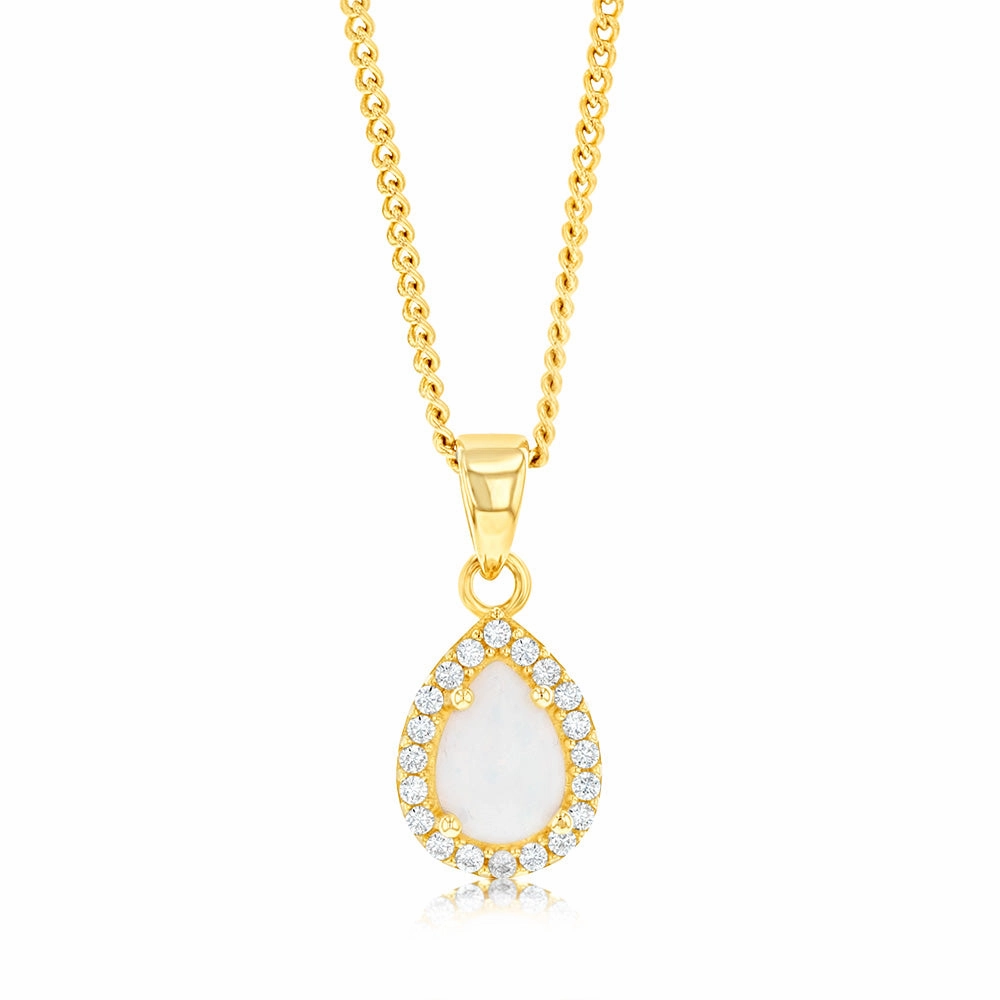 9ct Yellow Gold Cubic Zirconia Opal Pear Pendant