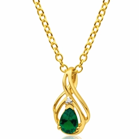 9ct Yellow Gold Diamond   Created Emerald Pendant