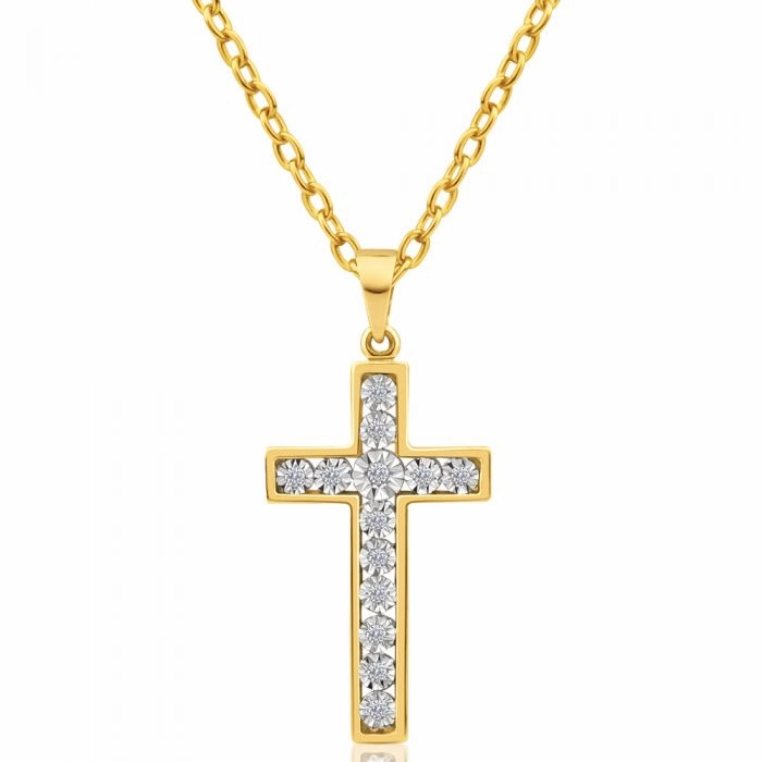 9ct Yellow Gold Diamond Cross Pendant