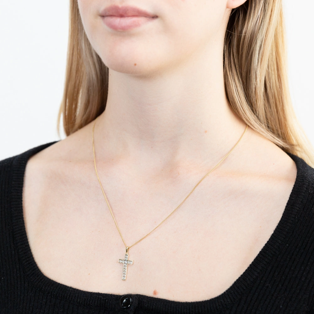 9ct Yellow Gold Diamond Cross Pendant