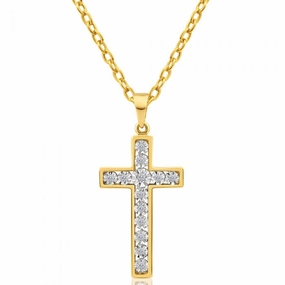 9ct Yellow Gold Diamond Cross Pendant