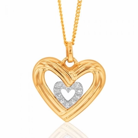 9ct Yellow Gold Diamond Heart Pendant