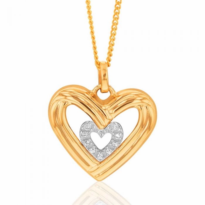 9ct Yellow Gold Diamond Heart Pendant