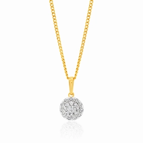 9ct Yellow Gold Diamond Pendant Set with 1/5 Carat of 20 Brilliant Diamonds