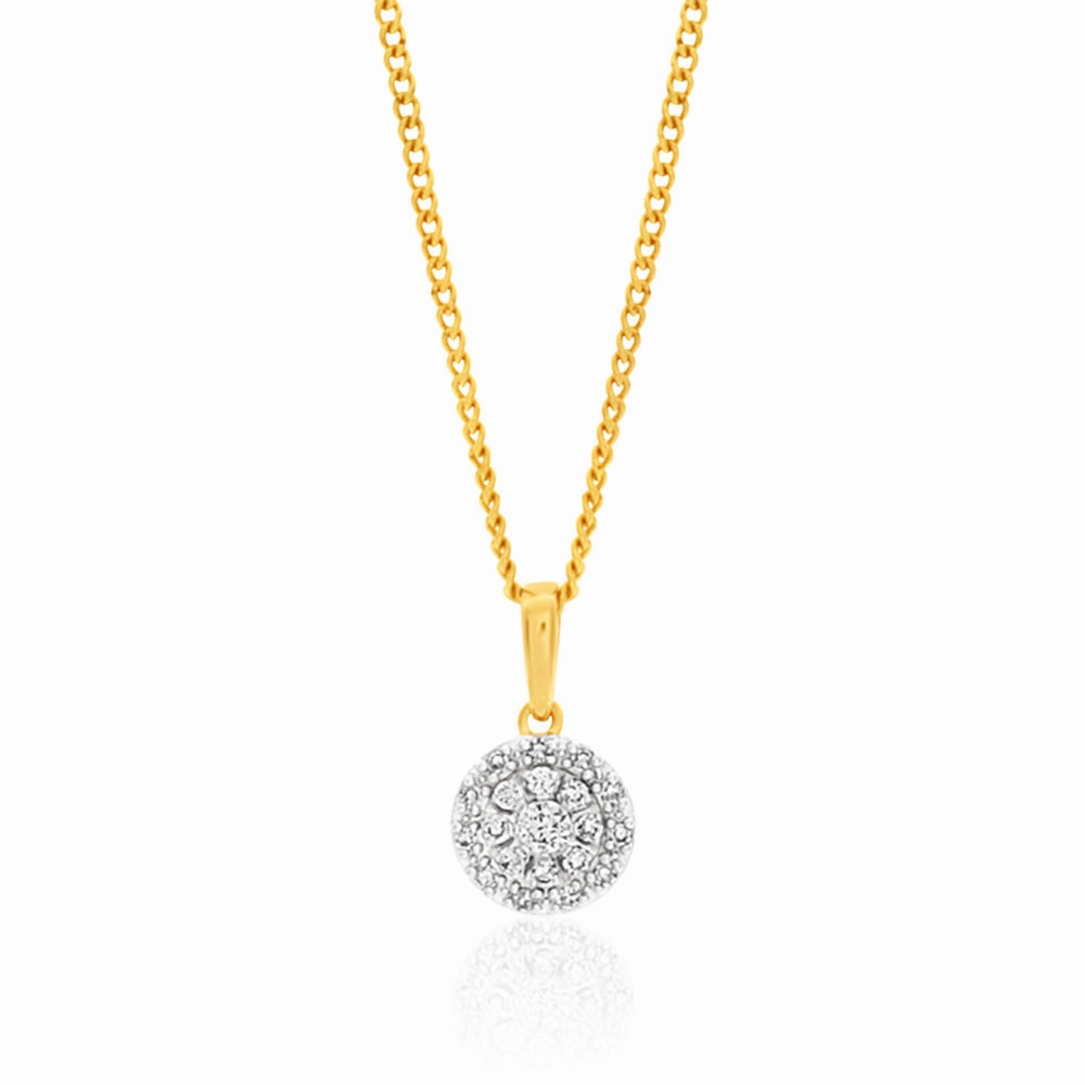 9ct Yellow Gold Diamond Pendant Set with 1/5 Carat of 20 Brilliant Diamonds