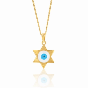 9ct Yellow Gold Enamel Evil Eye Star Of David Pendant