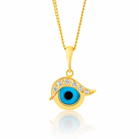 9ct Yellow Gold Evil Eye Cubic Zirconia and Blue Enamel Pendant