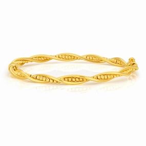 9ct Yellow Gold Fancy Twist Bead Bangle 9y