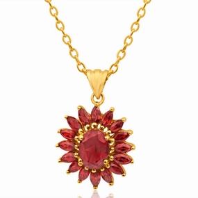 9ct Yellow Gold Garnet Flower Shaped Pendant