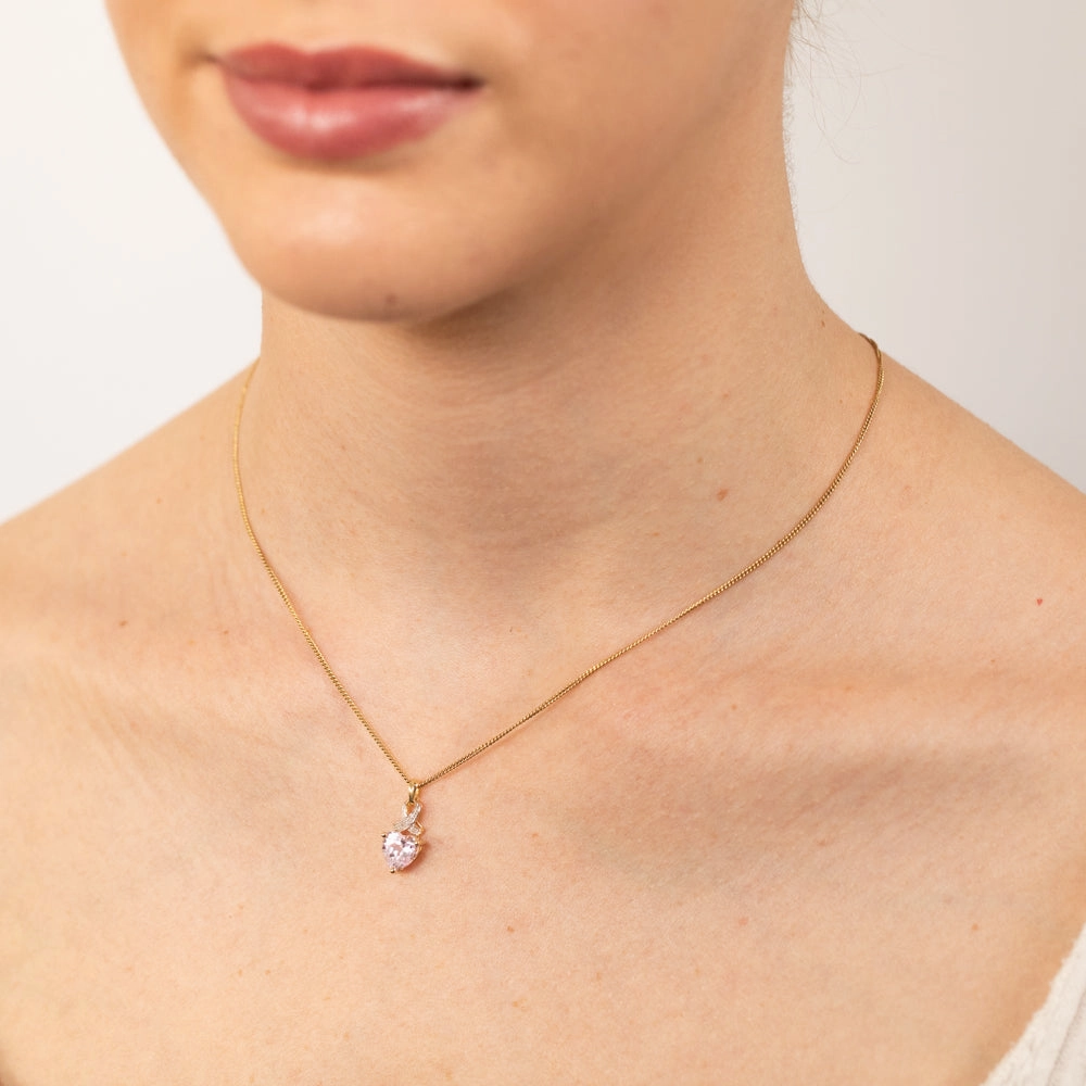 9ct Yellow Gold Heart Shaped Created Sapphire & Diamond Pendant