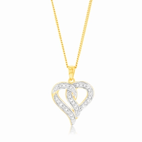 9ct Yellow Gold Heart Shaped Pendant in 14 Diamonds