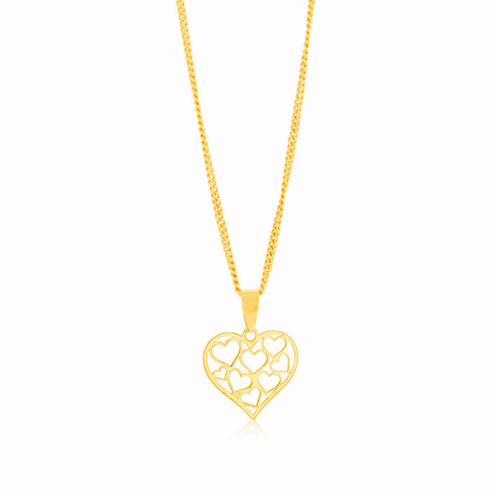 9ct Yellow Gold Heart With Cut Out Hearts Pendant
