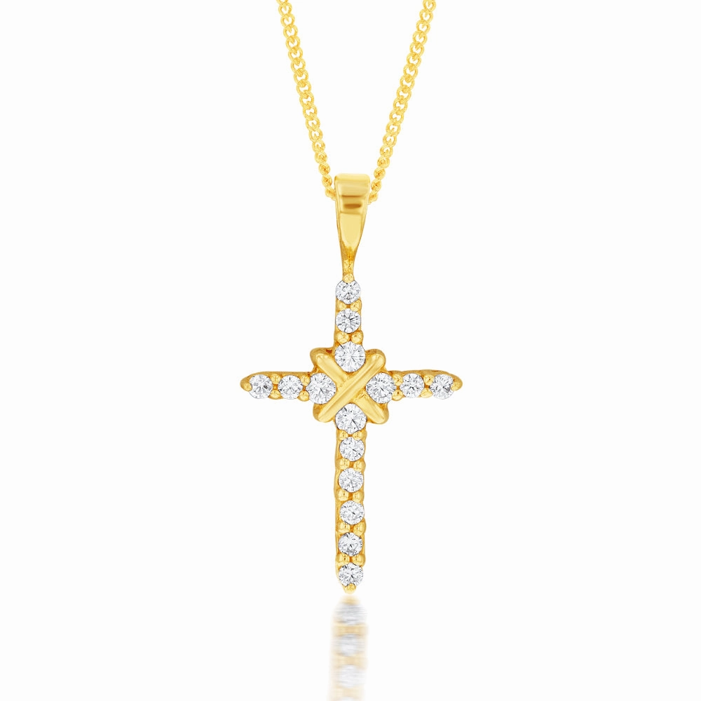 9ct Yellow Gold Impressive Cubic Zirconia Cross Pendant
