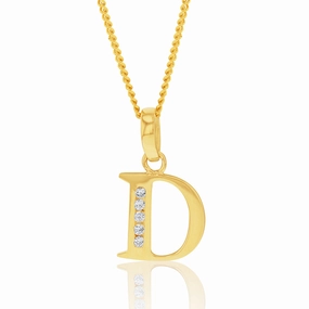 9ct Yellow Gold Inital D Zirconia Pendant