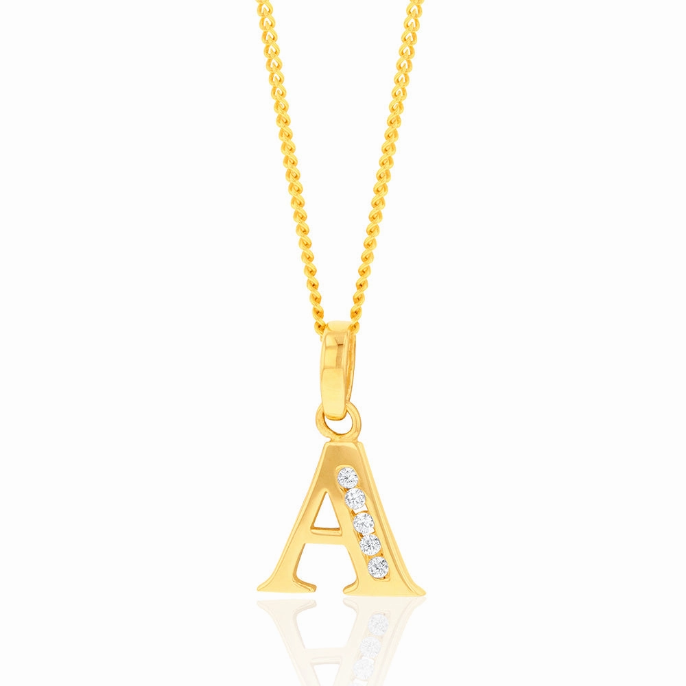 9ct Yellow Gold Initial A Zirconia Pendant