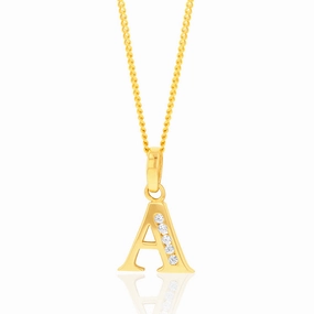 9ct Yellow Gold Initial A Zirconia Pendant