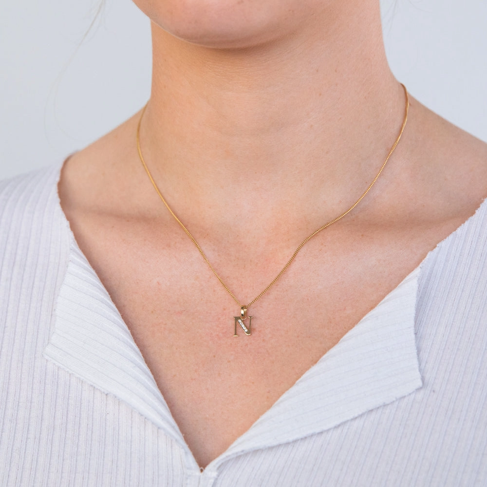 9ct Yellow Gold Initial N Zirconia Pendant