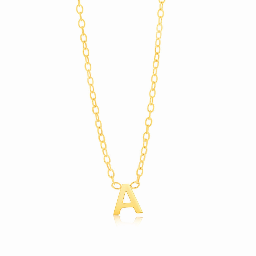 9ct Yellow Gold Initial "A" Pendant On Chain
