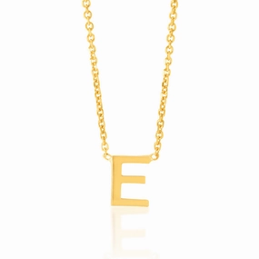 9ct Yellow Gold Initial "E" Pendant On 43cm Chain