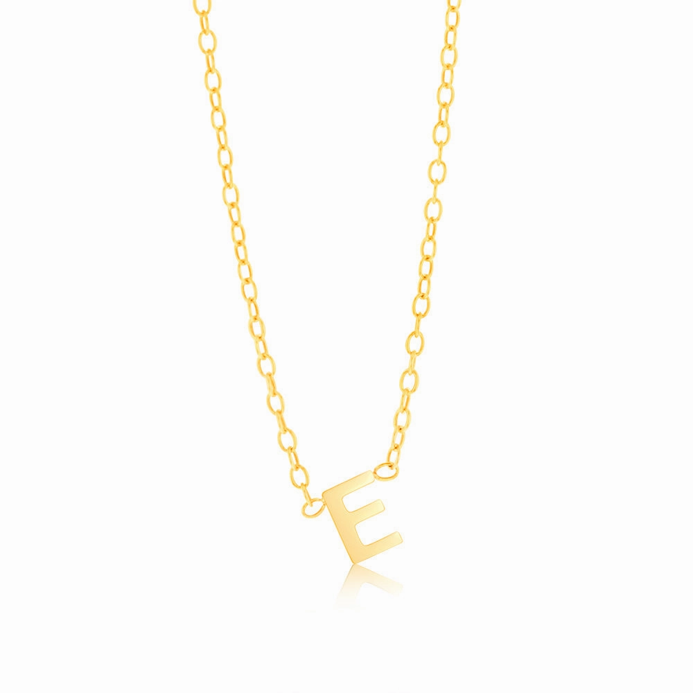9ct Yellow Gold Initial "E" Pendant On Chain