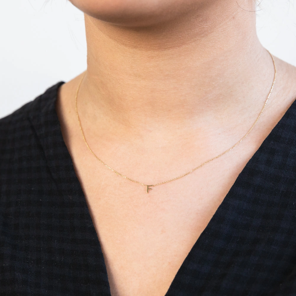 9ct Yellow Gold Initial "F" Pendant On 43cm Chain