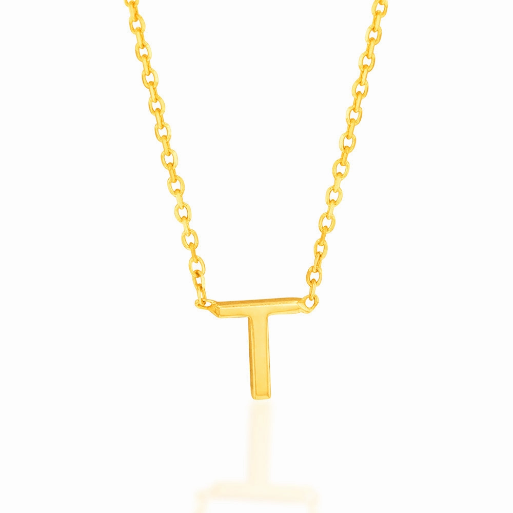 9ct Yellow Gold Initial "T" Pendant On 43cm Chain