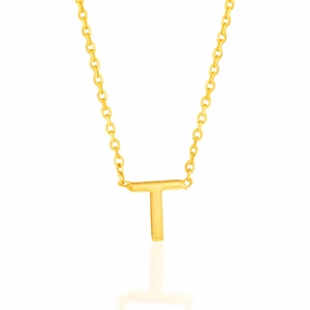 9ct Yellow Gold Initial "T" Pendant On 43cm Chain