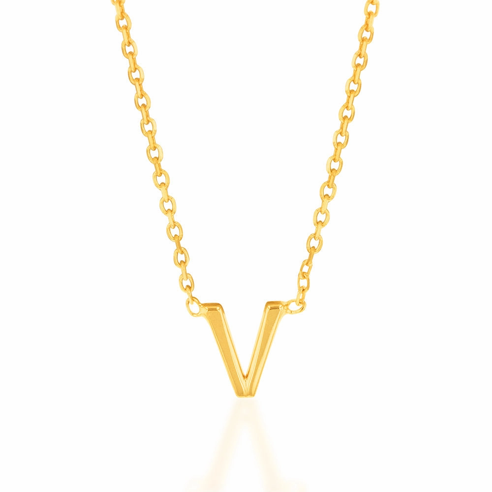 9ct Yellow Gold Initial "V" Pendant on 43cm Chain