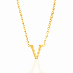 9ct Yellow Gold Initial "V" Pendant on 43cm Chain