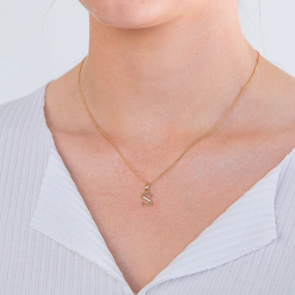 9ct Yellow Gold Initial S Zirconia Pendant