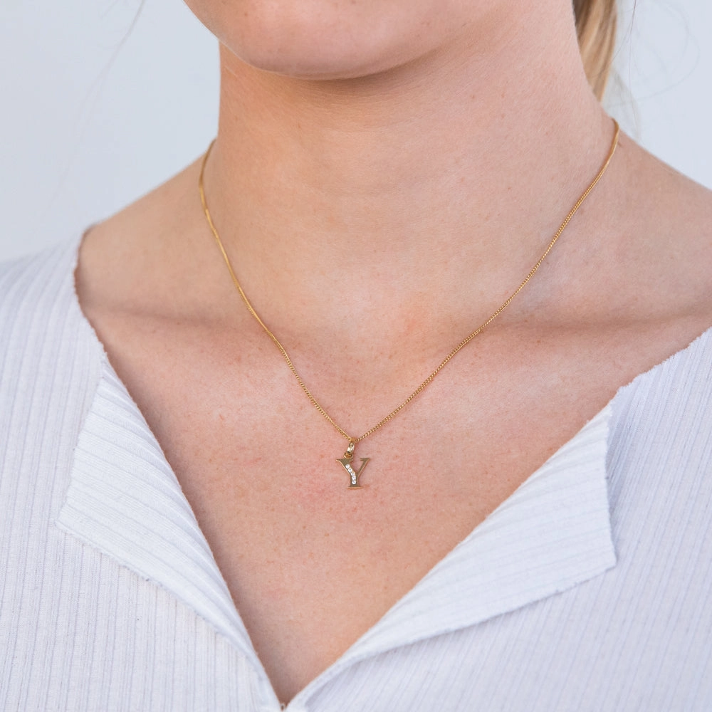 9ct Yellow Gold Initial Y Zirconia Pendant