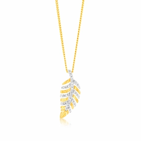 9ct Yellow Gold Leaf Shaped Diamond Pendant