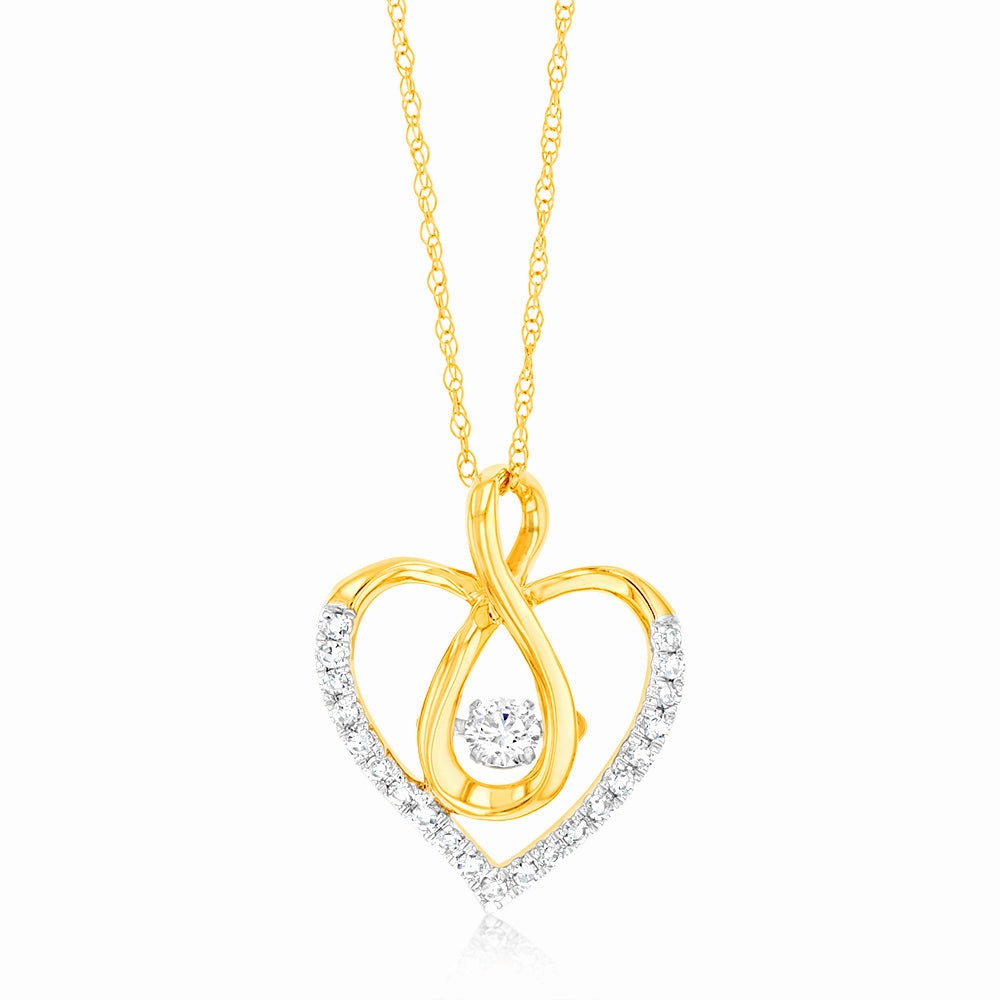 9ct Yellow Gold Luminesce Lab Grown Infinity In Heart Diamond Pendant
