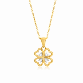 9ct Yellow Gold Luxurious 4 leaf clover Diamond Pendant With 45cm Chain