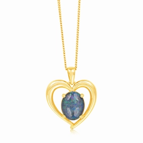 9ct Yellow Gold Oval Triplet Opal Heart Pendant