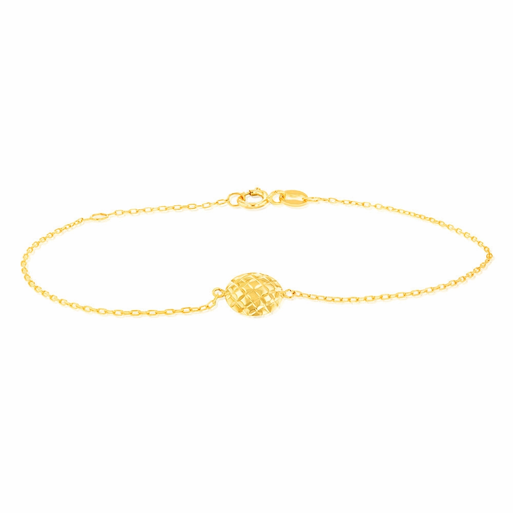 9ct Yellow Gold Patterned Round Disc 19cm Bracelet