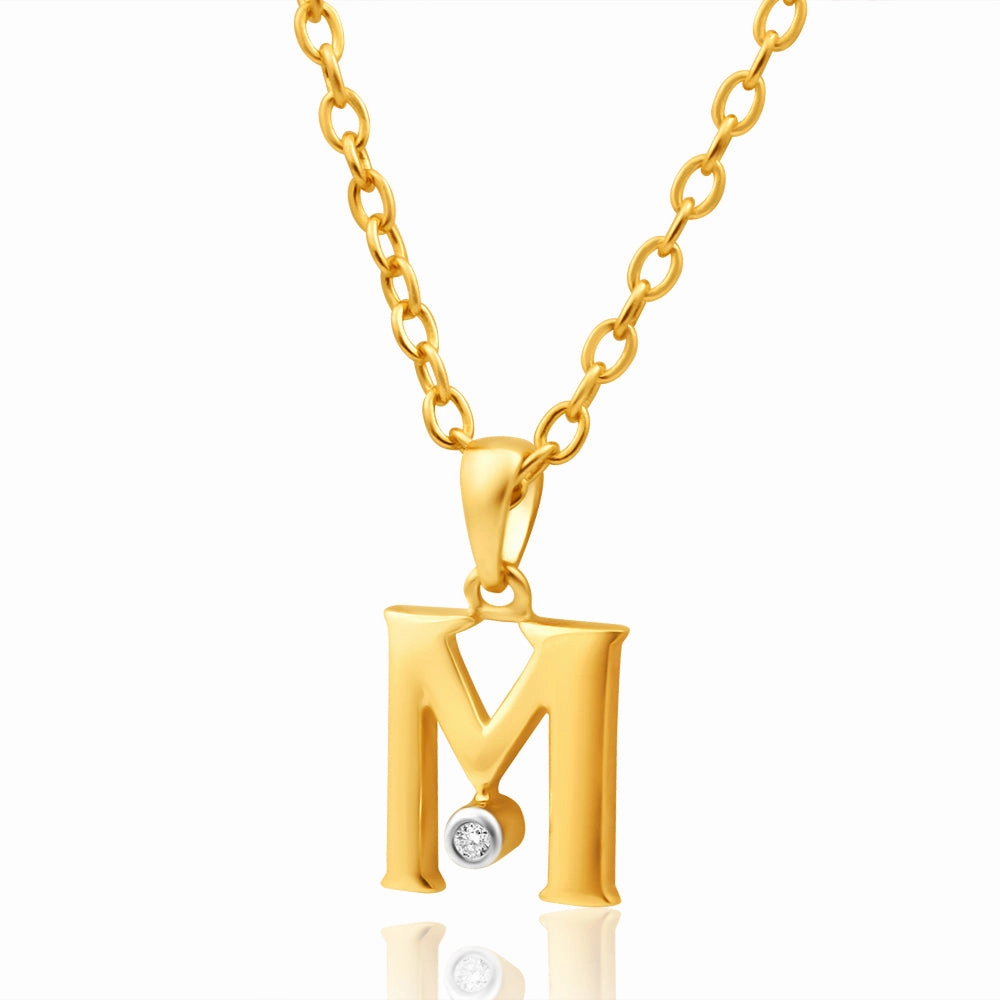 9ct Yellow Gold Pendant Initial M set with diamond