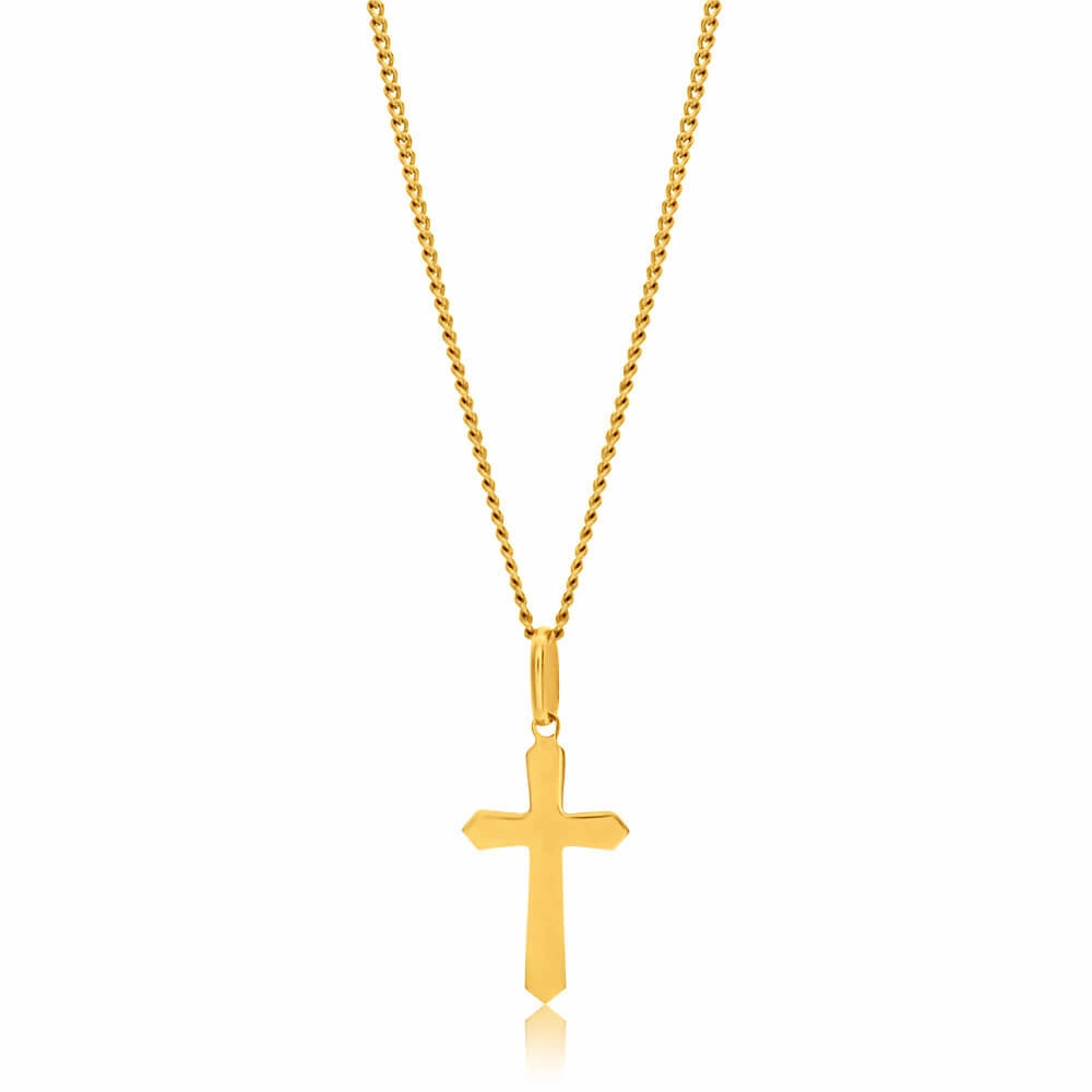 9ct Yellow Gold Plain & Diamond Cut 17mm Cross Pendant