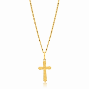 9ct Yellow Gold Plain & Diamond Cut 17mm Cross Pendant