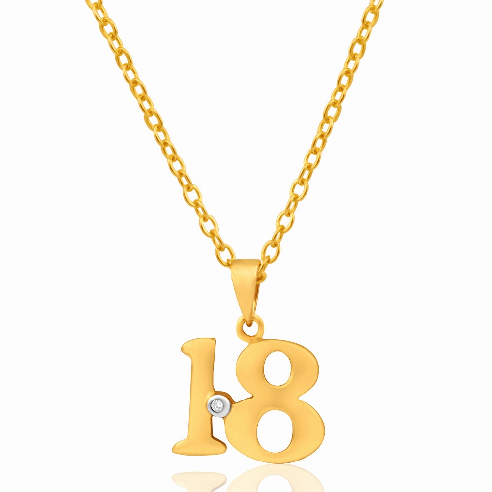 9ct Yellow Gold "18" Pendant  Set with 1 Brilliant Diamond