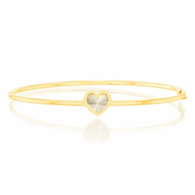 9ct Yellow Gold Rainbow Heart Hinged Bangle