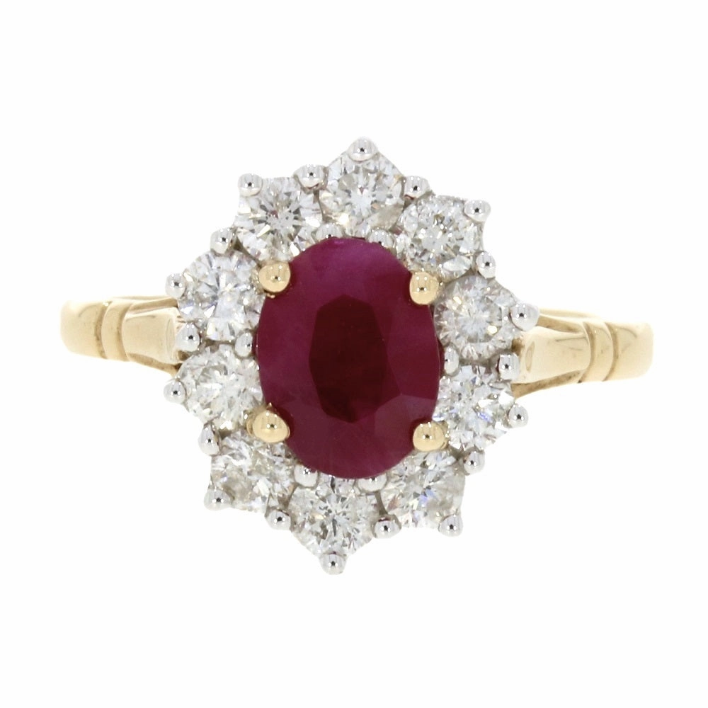 9ct Yellow Gold Ruby and 1.00ct Diamond Cluster Ring