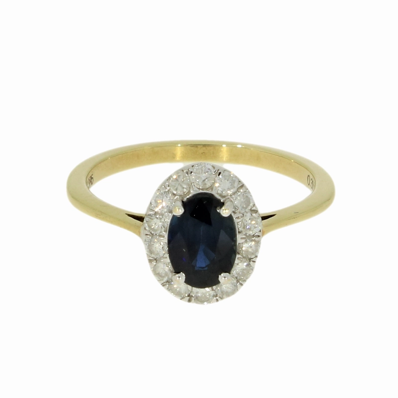 9ct Yellow Gold Sapphire & Diamond 0.30cts Cluster Ring