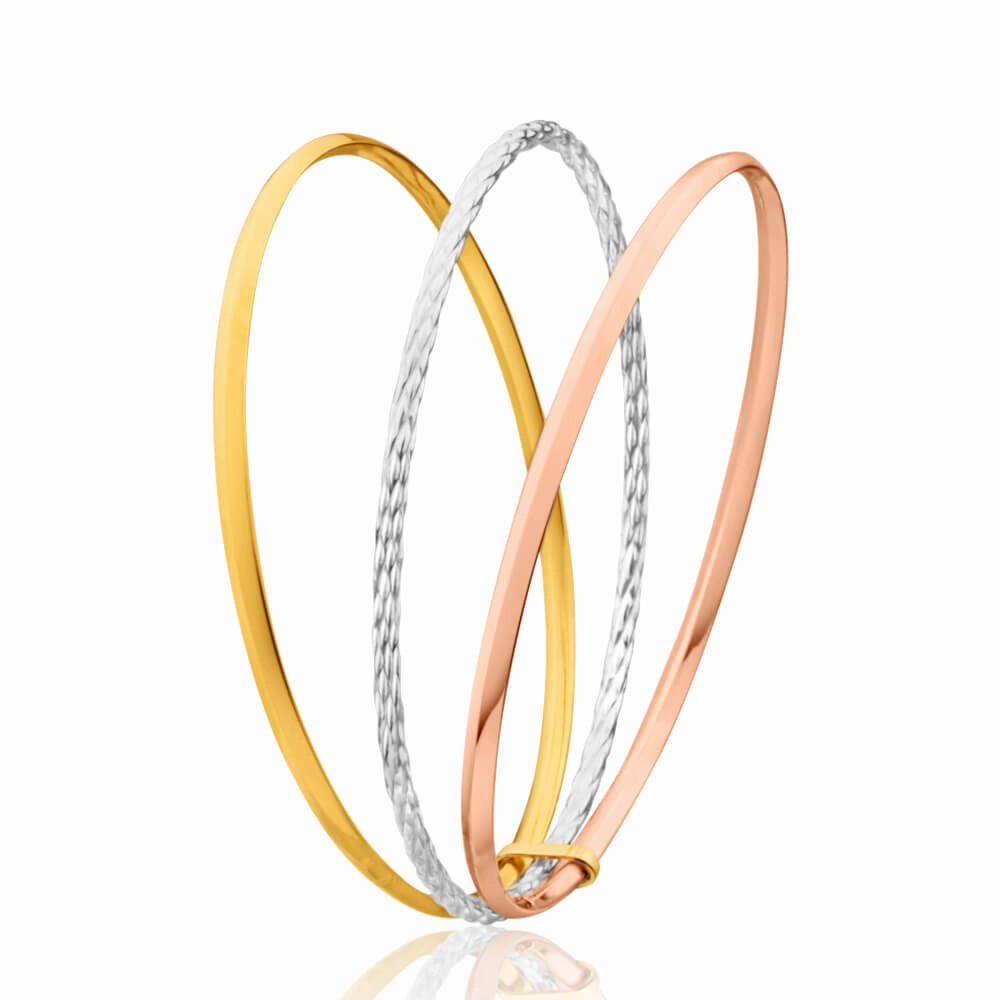 9ct Yellow Gold Silver Filled 3 Tone Bangle