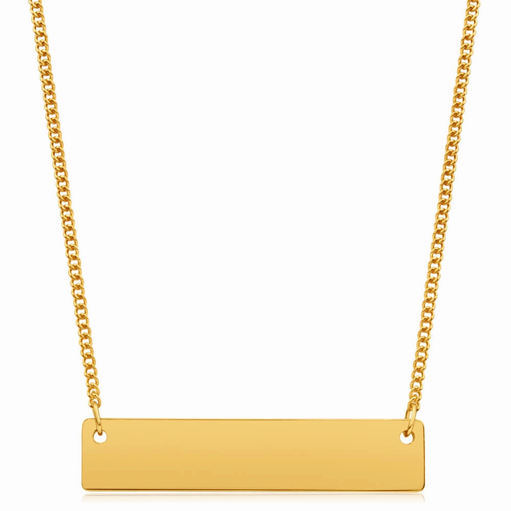 9ct Yellow Gold Silver Filled Bar Pendant With 45cm Chain