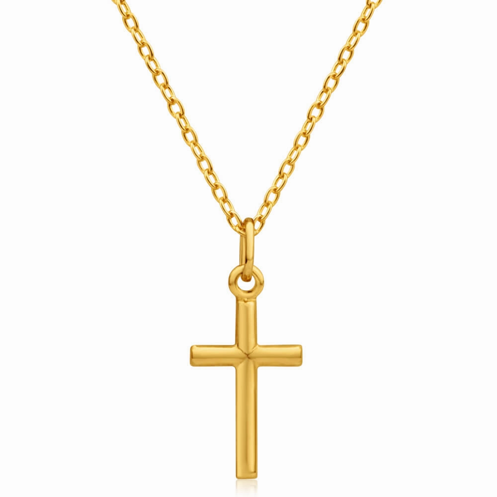 9ct Yellow Gold Silver Filled Barrel Cross 17mm Pendant