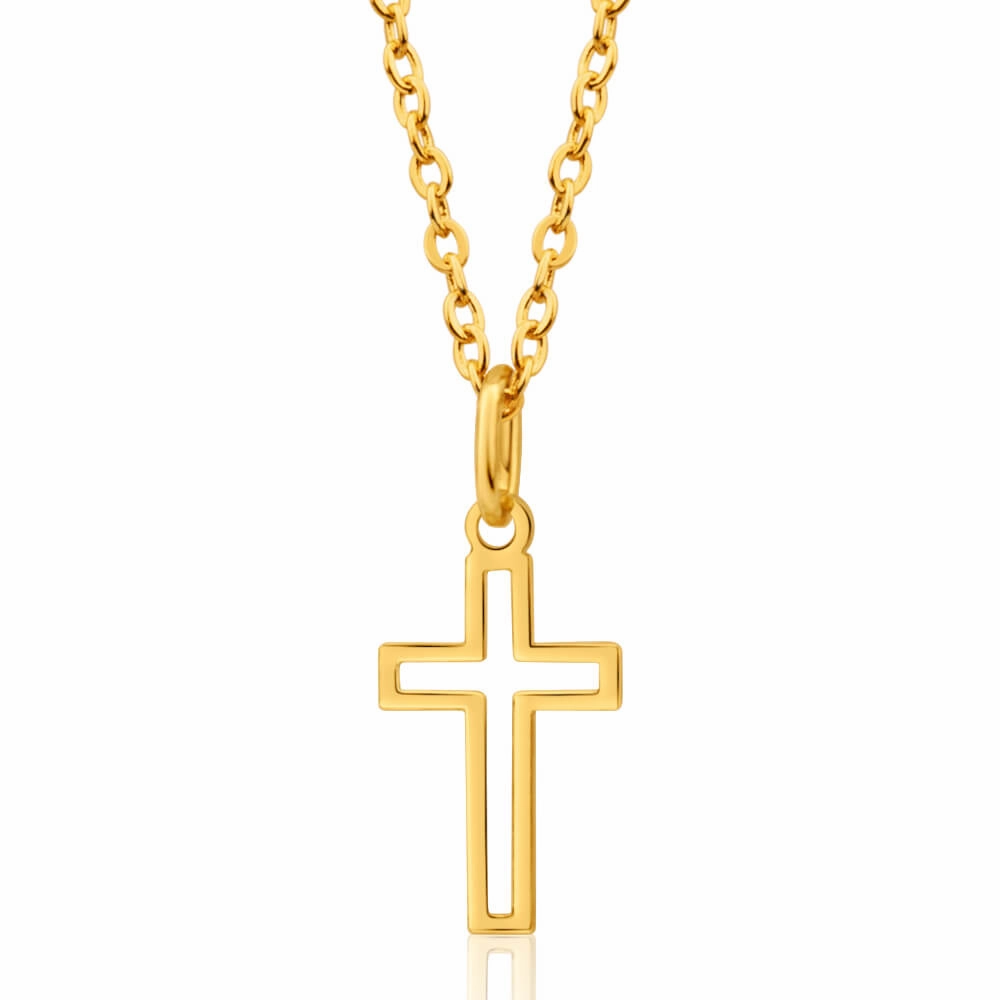 9ct Yellow Gold Silver Filled Open Cross 19mm Pendant