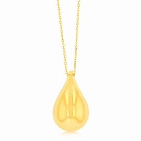 9ct Yellow Gold Silver filled Polished Tear Drop Pendant On Chain